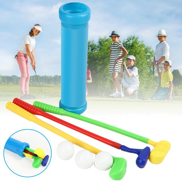 Kid Golf Plastic Toy Set Golf Clubs Balls Indoor Outdoor