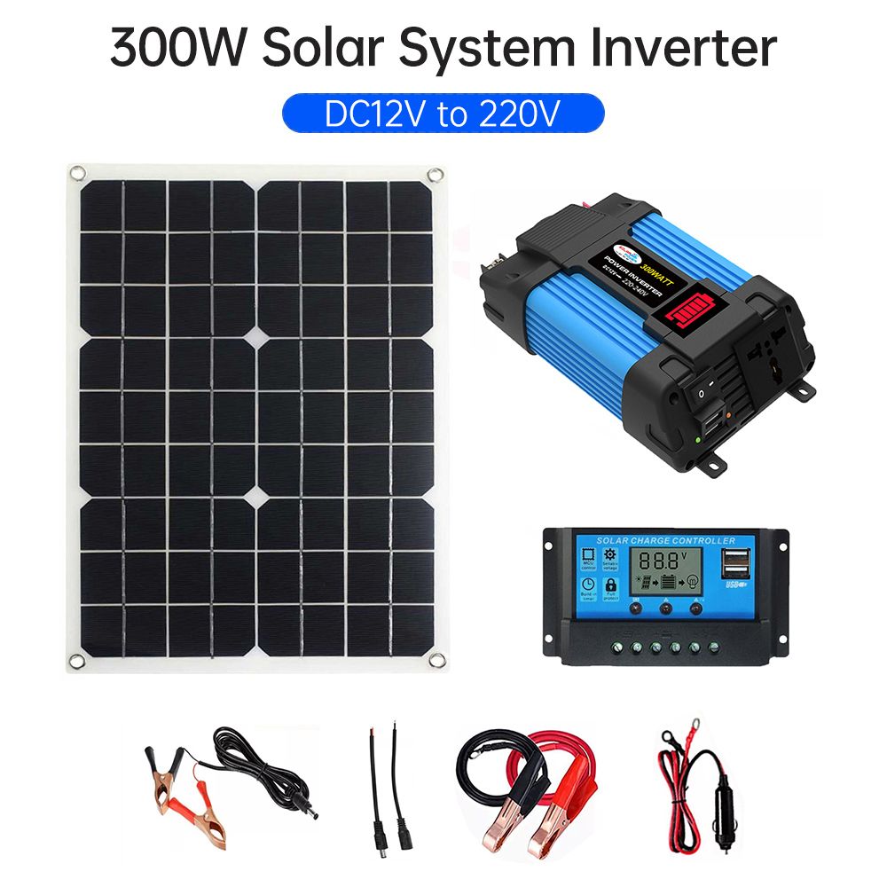 Solar Charge Controller Set - 300W Power Inverter +18W Solar Panel +30A Solar Charge Controller