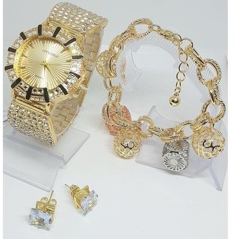 Ladies Wristwatch, Bracelet And Earrings
