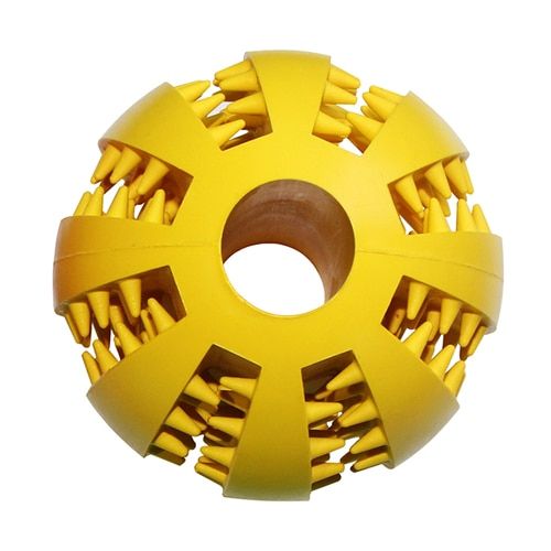Funny Pet Dog Chew Toys Nontoxic Bite Resistant Toy Ball For Pet Dogs Puppy Dog Food Treat Feeder Tooth Cleaning Ball Chihuahua-Yellow