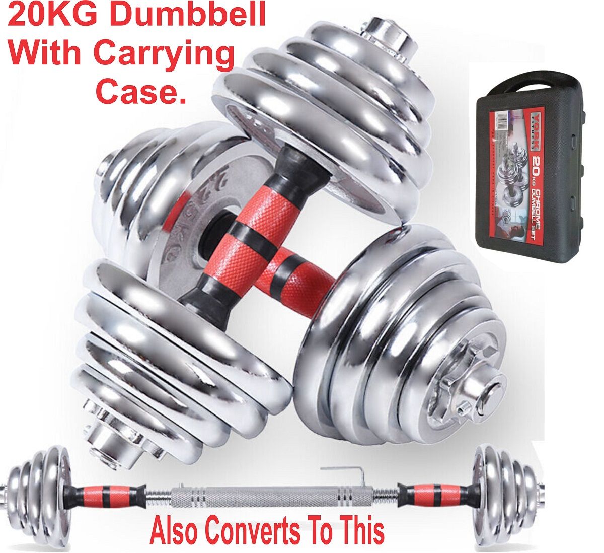 Adjustable 20KG Dumbbells Set + 30CM Barbell Connector+ Case
