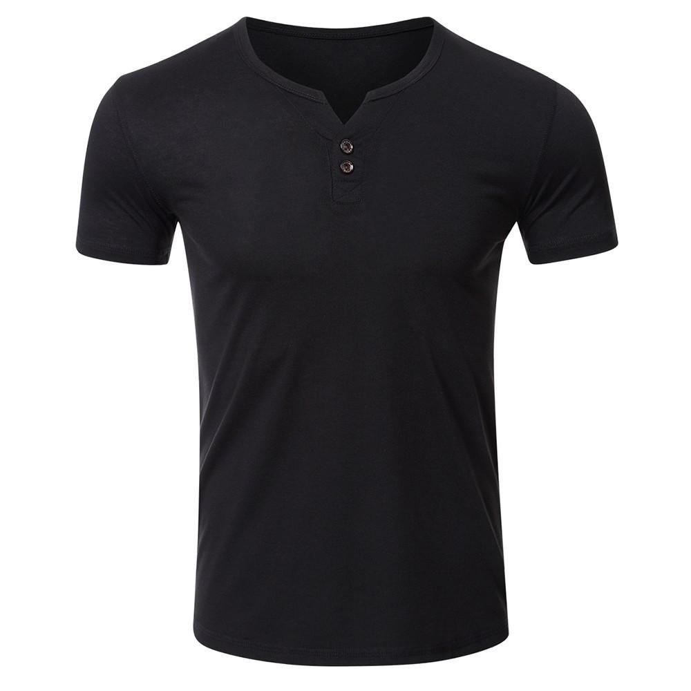 Men Short Sleeved T-shirt O Neck Buttons Solid Street Summer Tees Casual Tops