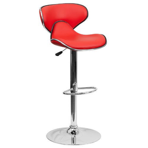Swivel Chrome Bar Stool -Red