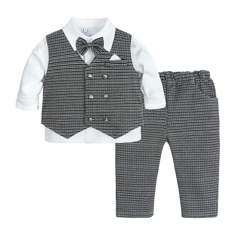 Arthur Baby Boy Birthday 4psc Set Suit With Waistcoat - Gray/Black