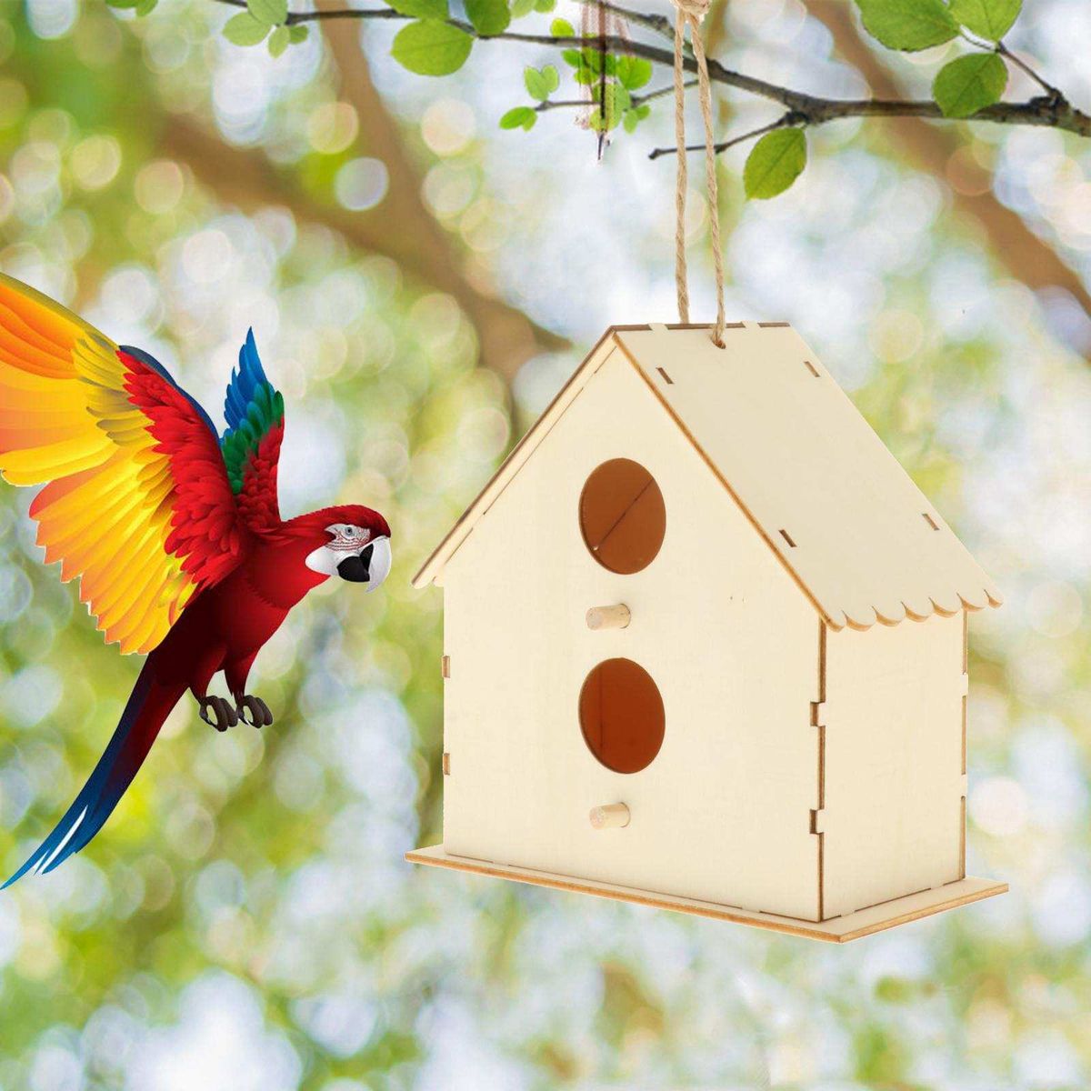 Unfinished Wooden Bird House Patio Hanging Birdhouse Paintable Style 6