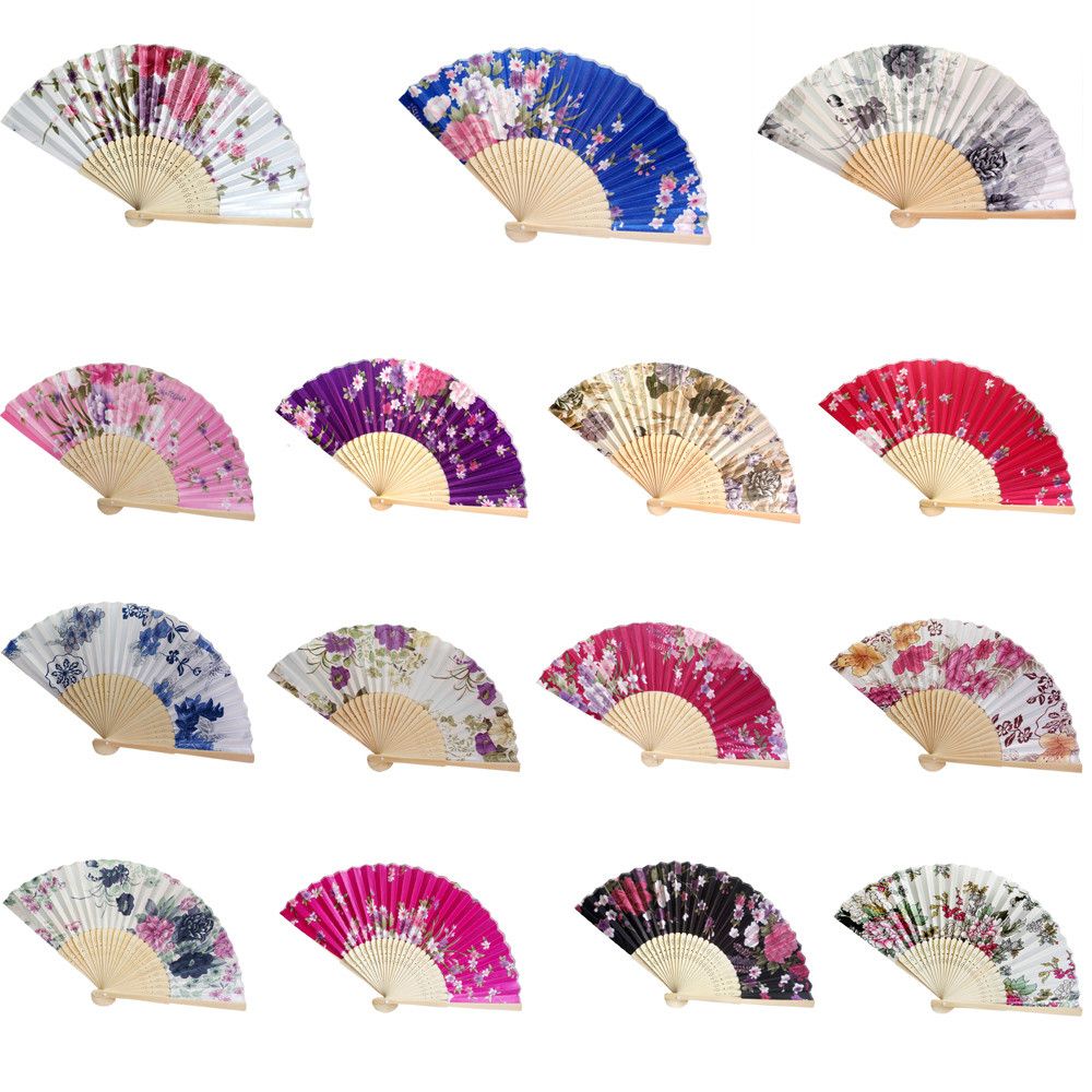 Vintage Bamboo Beautiful Wedding Summer Party Chinese Hand Dance Flower Wedding Folding Pocket Held Fan Colorful For Gifts Party