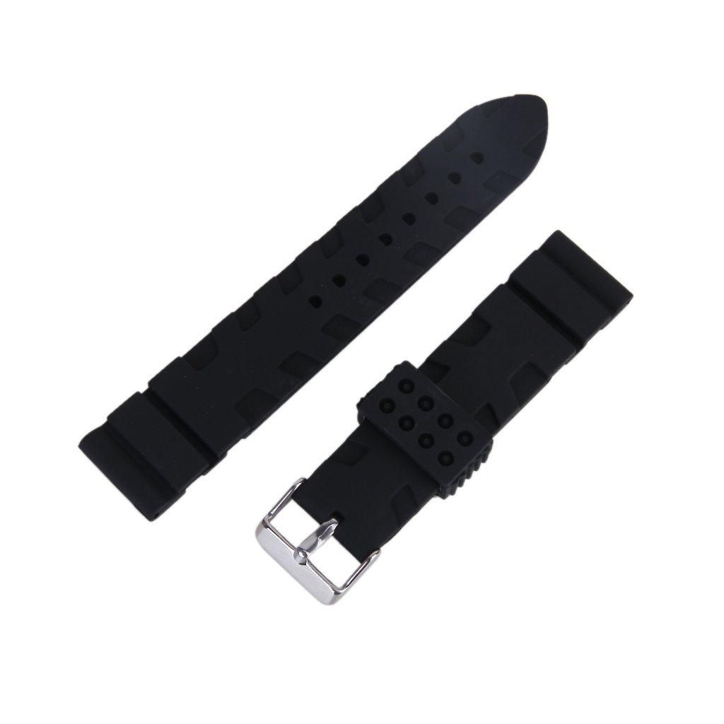 Black Silicone Rubber Watch Bracelet Band Curved Stainless