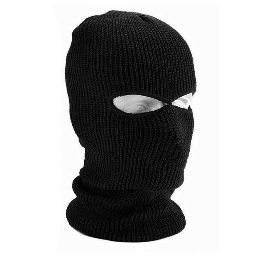 2/3-Hole Knitted Full Face Cover Ski Mask Winter Beanie Hat Black 2