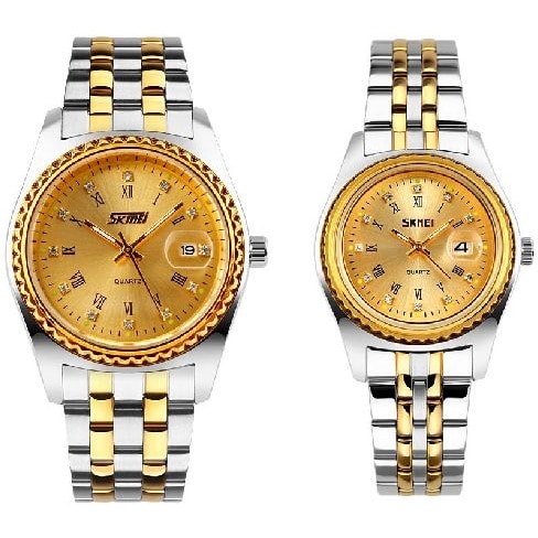 Couple's Chain Watch - 2 Pieces-Gold & Silver