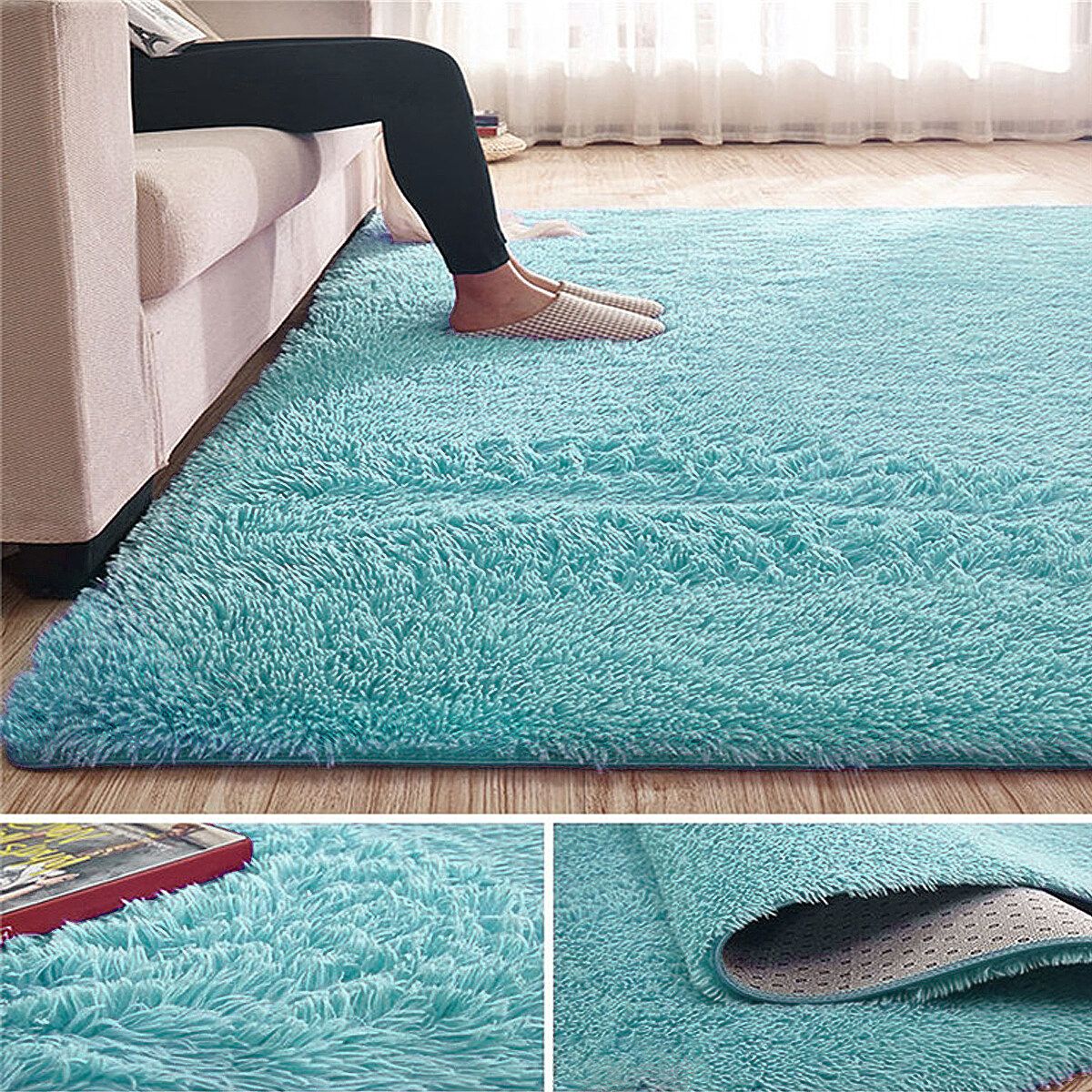 Shaggy Rug Super Plush Non-Slip Large Rugs Floor Carpet Living Room 230&times;160CM Blue