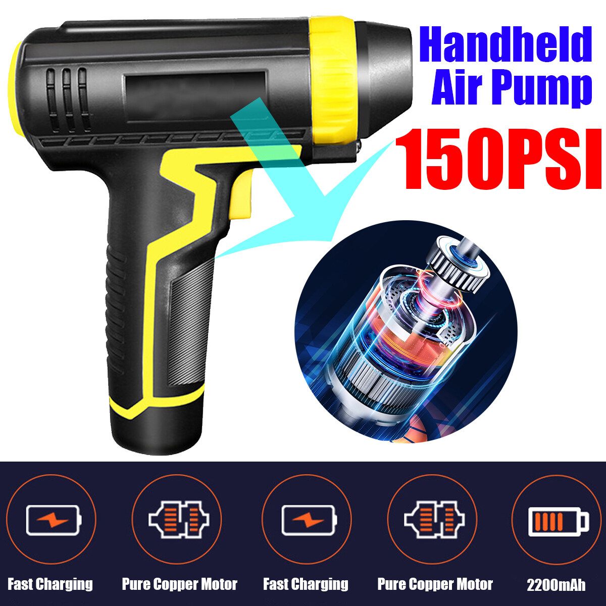 120W Car Air Compressor Handheld Tire Inflator Digital Inflatable Pump Car Accessories