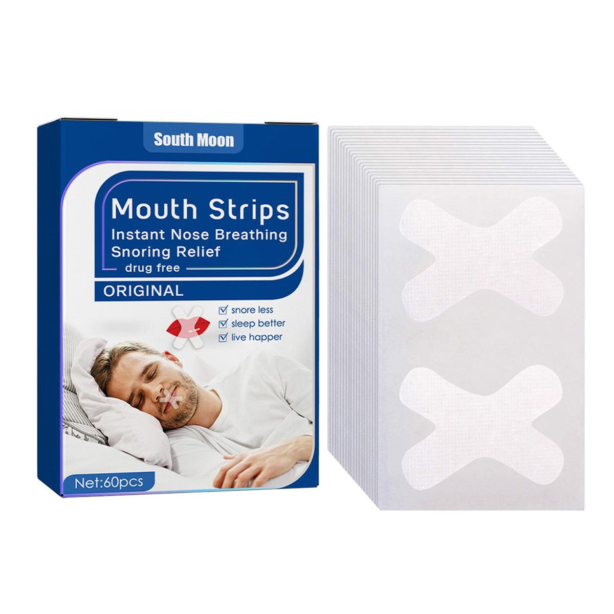 South Moon 60PCS Snoring Stickers Mouth Strips Instant Nasal Congestion R-elief