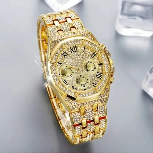 Unisex Ice Out Wristwatch - Gold