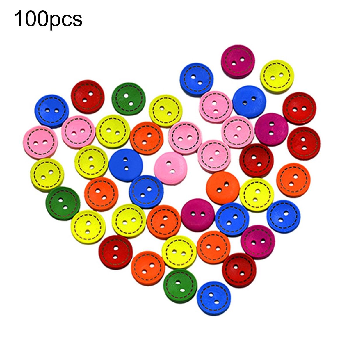 100Pcs 2 Holes Colorful Mixed Round Wooden Buttons Sewing DIY Craft Scrapbooking