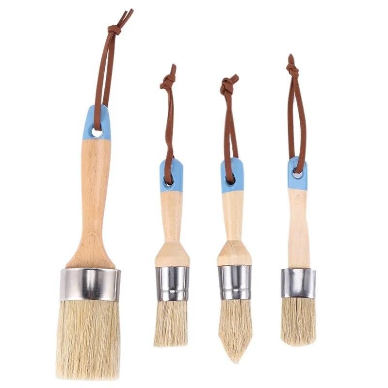Chalk & Wax Paint Brush For Furniture - DIY Painting And Waxing Tool,Milk Paint,Stencils,Natural Bristles (4Pcs)