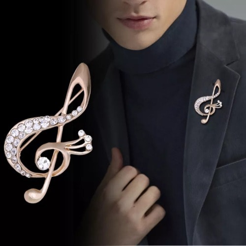 Crystal Music Note Brooch With Free Pouch -gold