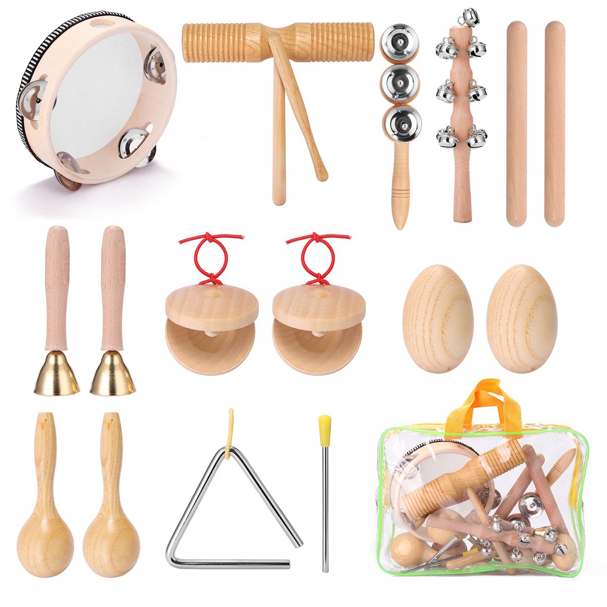 13pcs Children Hand Percussion Instruments Kit Portable Kids