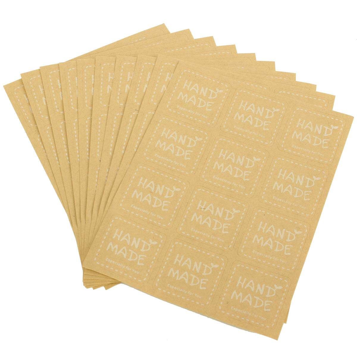 &ldquo;Hand Made&ldquo; Craft Kraft Seal Sticker Label Cupcake Party Gift Bag Boxes Circle Square
