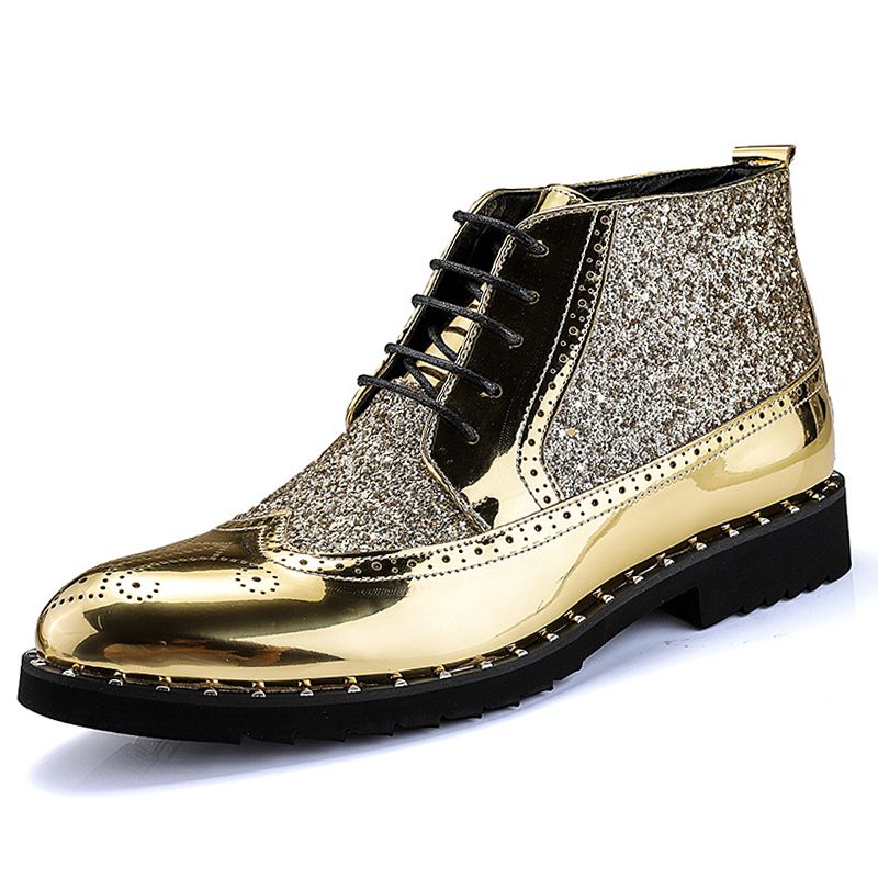 Men Fashion Boots Pointed Leather Formal Business Soft Gold
