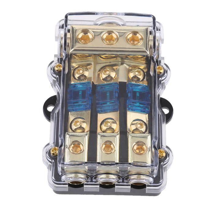 3 Way Power Distribution Block 4/8 AWG Gauge AGU Fuse Holder 60Amp