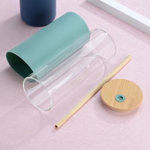 Portable Glass Coffee Cup Mugs Creative Outdoor Travel Coffee Cups Water Bottler With Bamboo Lid Straw Heat Resistant Glass Cups