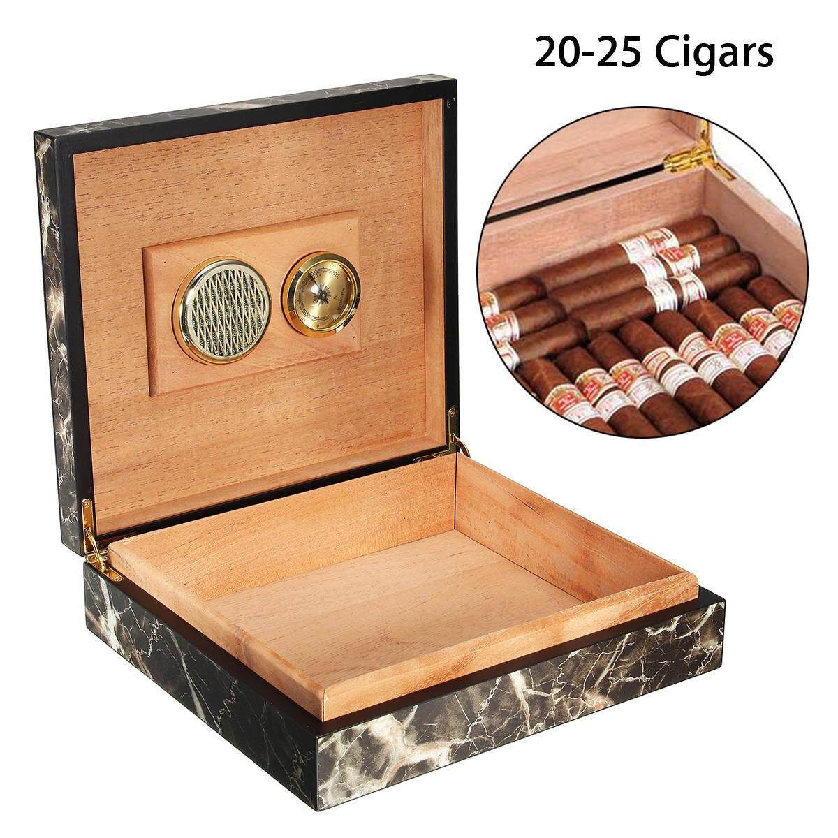 Black Cedar Wooden Lined Cigar Storage Case Box W/ Humidor Humidifier Hygrometer