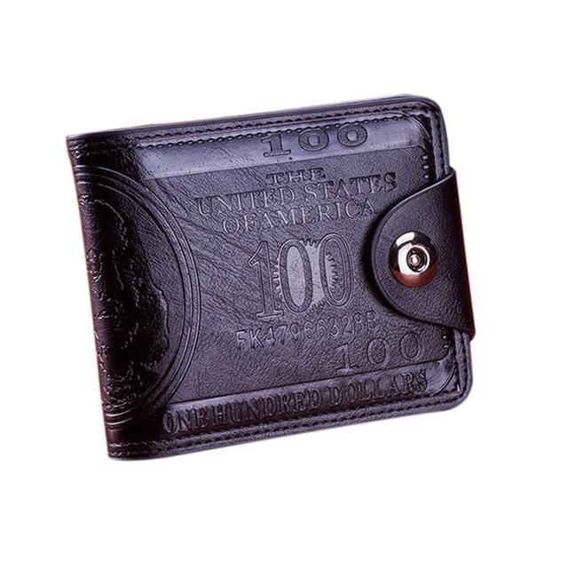Tarjetero de diseno de dolar a la moda para hombre billetera de cuero PU monedero 2 colores-Black