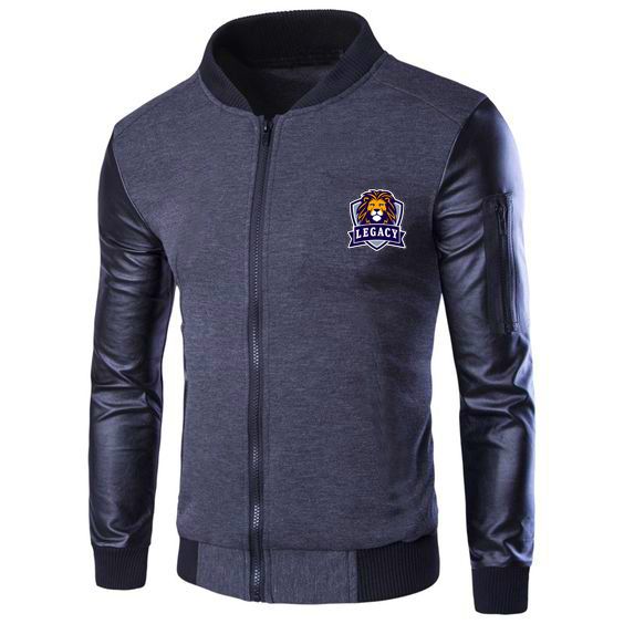Mens Zip Up Leather Sleeve Versity Jacket