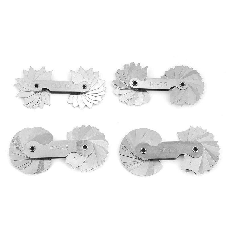 Radius Gauge Set,4Pcs Stainless Steel Radius Fillet Gauge Measuring Tool (R0.3-1.5/ R1-6.5/ R7-14.5/ R15-25)