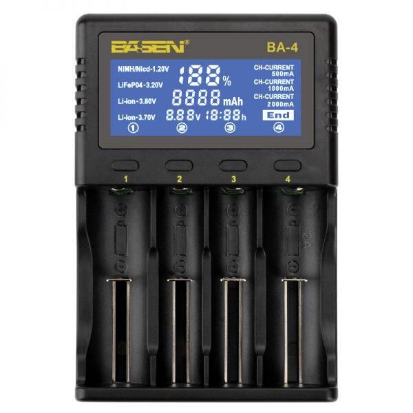 Basen BA-4 Charger LCD Screen US Plug LCD Display Charger For 26650 21700 20700 18650 18490 18350 17670 17500 16340(RCR123) 14500 10440 US Plug