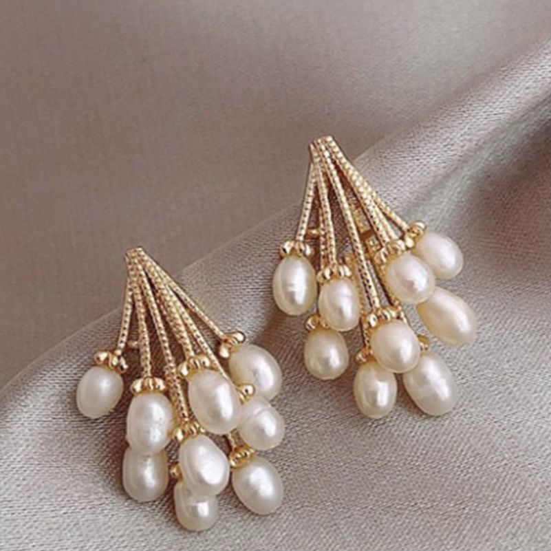 Pearl Grapes Gold Earrings