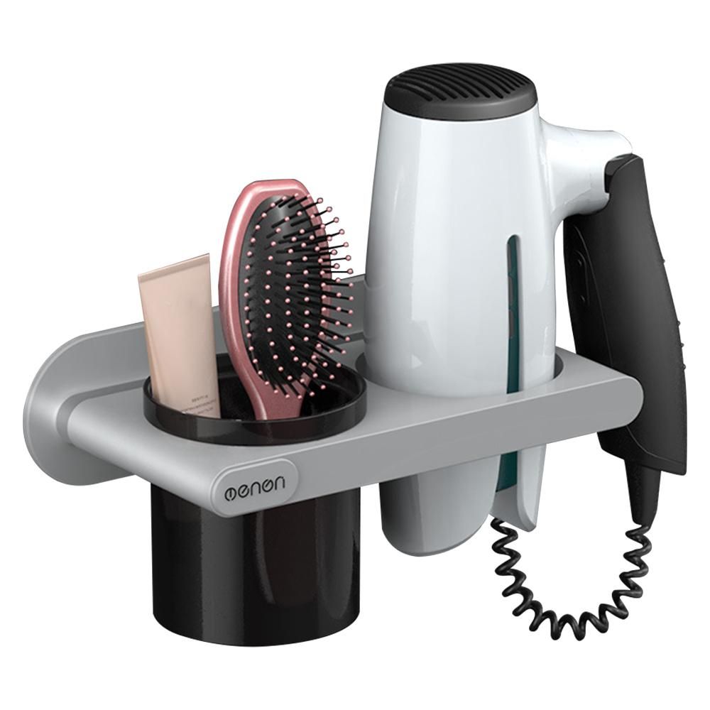 Menen Hair Dryer Holder Wall Mounted Hair Dryer Hanging Rack With Organizer Cup Storage Rack for Bathroom Barbershop Washroom
