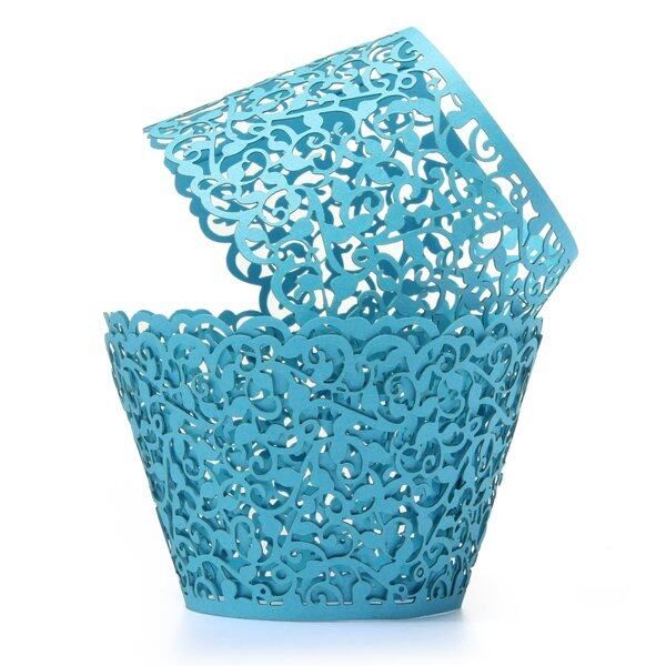 Teamtop 12pcs Filigree Vine Cupcake Wrappers Wraps Cases Wedding Birthday Decorations Sky Blue Sky Blue