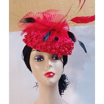 Red Beaded Fascinator