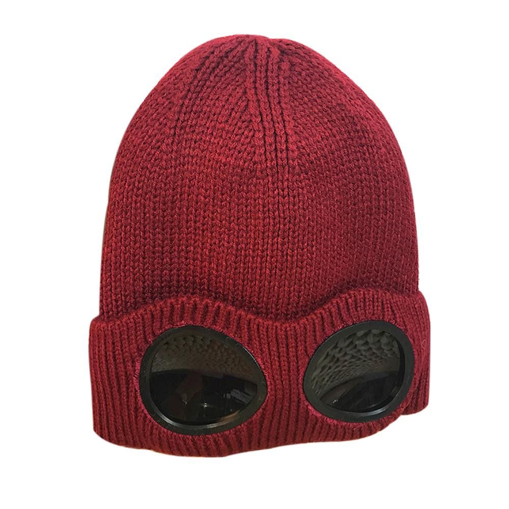 Winter Knitted Skull Hat Thickened Warm Stretchy Beanie Ski Cap Removable Glasses Plush Lining Double-use for Men Women Outdoor Activities
