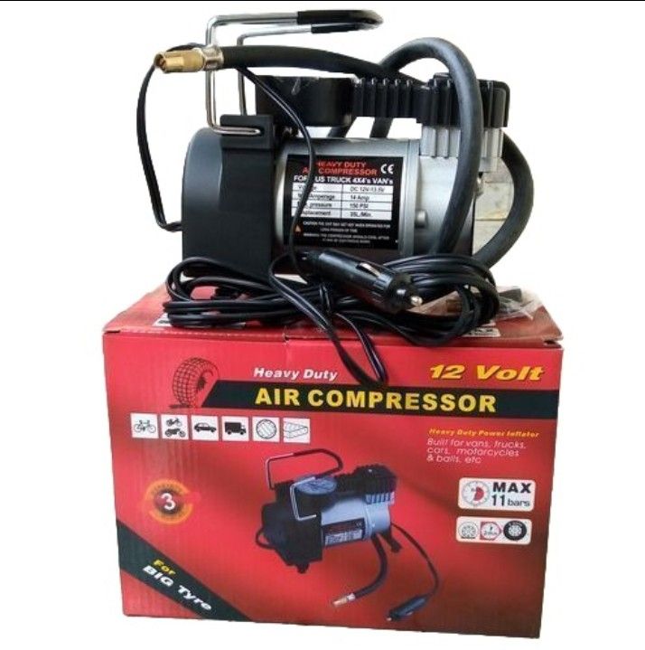 Air Compressor With Pressure Gauge And Three Nozzle Adapters, Portable Metal Cylinder Tire Inflator Compressor For Cars Vans Air Mattress Balls 150 PSI 35L/min Maximum Voltage DC 12V Maximum Amperage Draw 14A