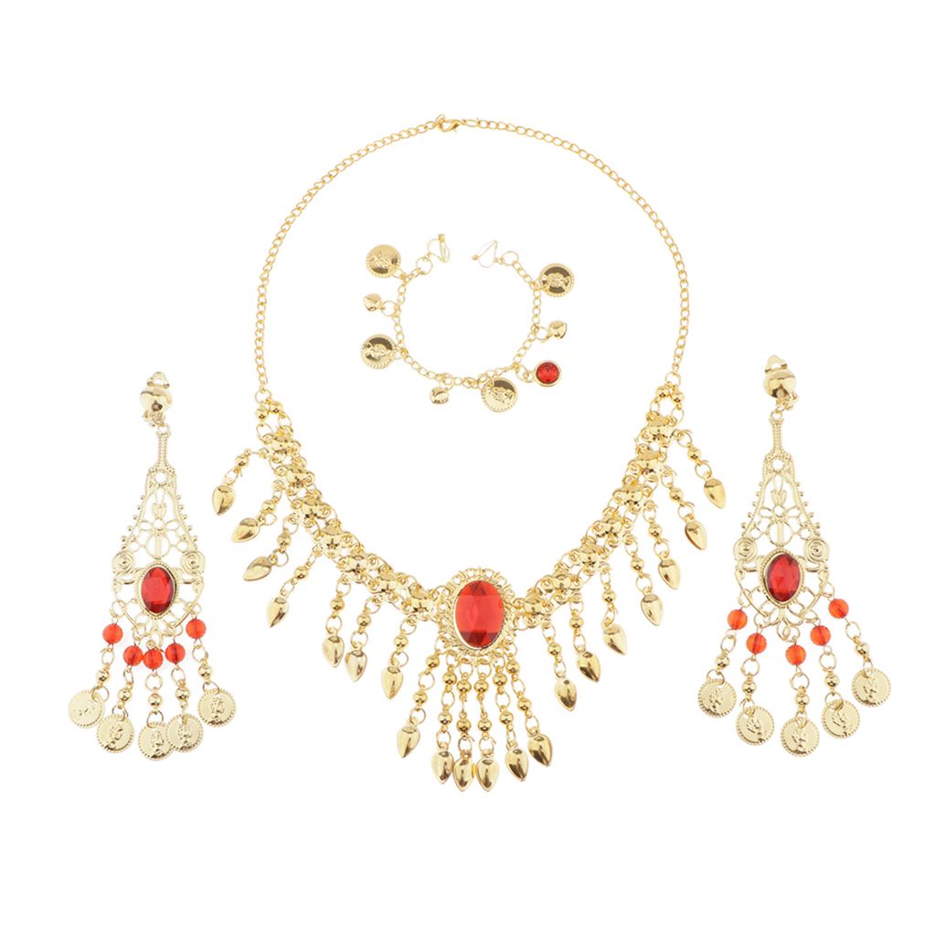 India Ance Belly Ance Jewelry Iamante Necklace, Earrings, Nose Chain D