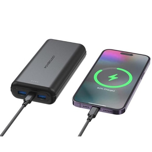 Fast Charging Power Bank - 20000mAh - 18W - 2 USB-A / 1 USB-C Port - Black
