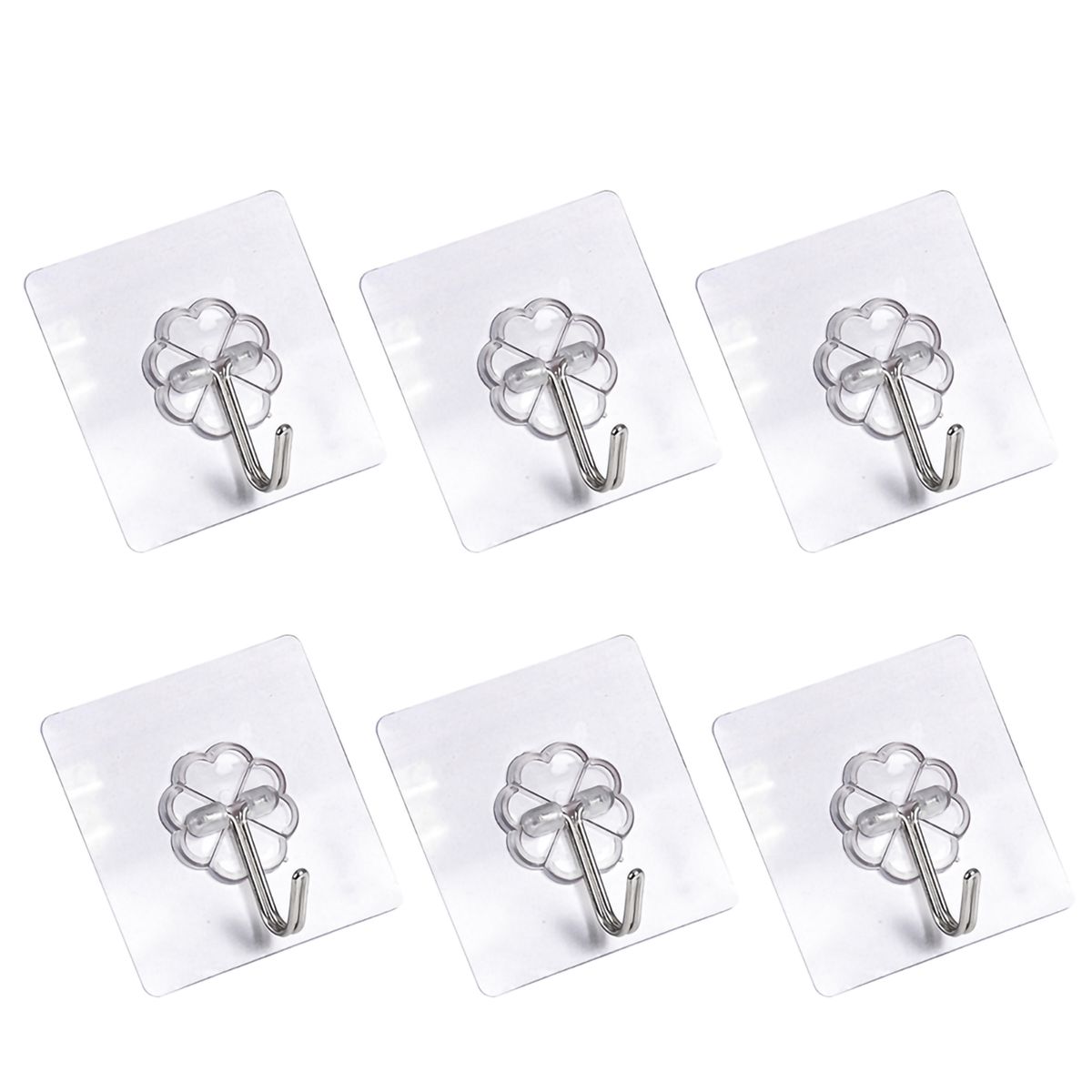 6Pcs Hooks Transparent Strong Adhesion PVC Self Adhesive Home Hangers For Bathroom-Transparent