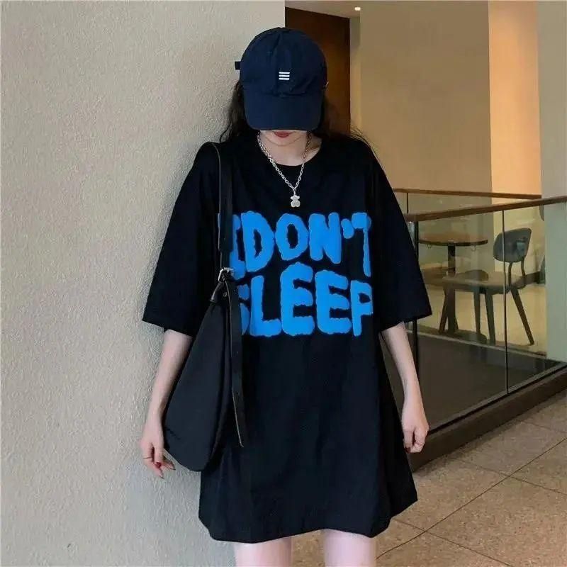 150 Extra Large Size Loose Korean Style Boyfriend Idle Style Half Sleeve Top Letter Printed T-shirt Female Fashion Ins