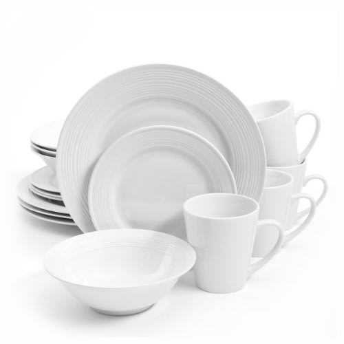 Home Mainstream Embossed Buffet 16 Pieces Ceramic Dinnerware Set - White