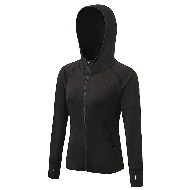 Women Hooded Sport Coat Long Sleeve Zipper Pocket Stretchy