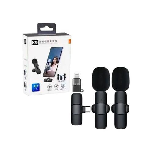 All In One K9 Dual Wireless Microphone For Type C And Iphone Device With Noise Cancellatio