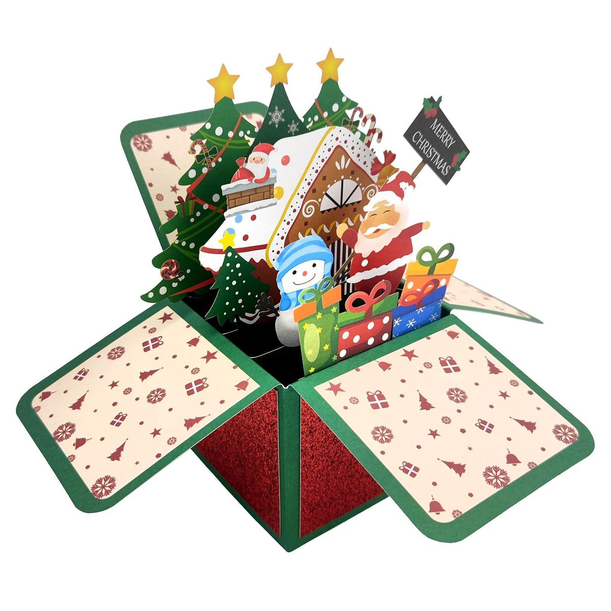 Birthday Gift Card 3d Christmas Greeting Card Santa Claus Snowman Red Green