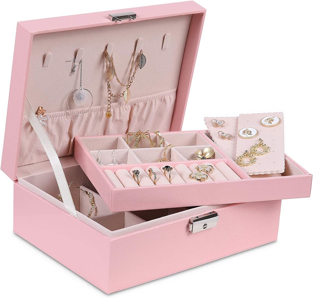 Jewelry Organizer Box Jewellry Case PU Leather-Pink