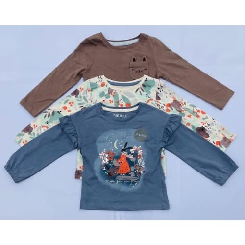 3pcs Xmas Bunny Girls Longsleeve Tops