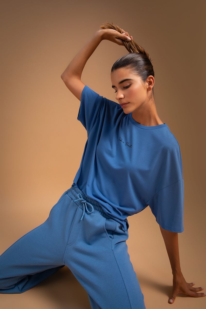 Woman Cover-Up Knitted T-Shirt-Blue