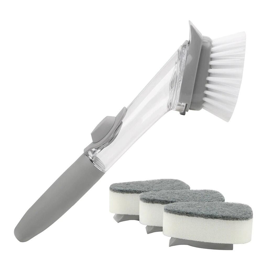 Kitchen Cleaning Brush Set Creative Tablewares Wash Tool Set Long Handle Automatically Add Liquid Sponge Brushs Durable