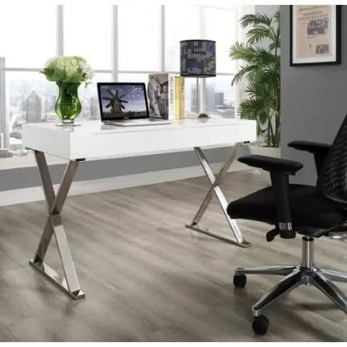 Vivaz Sector Stainless Steel Office Desk- White