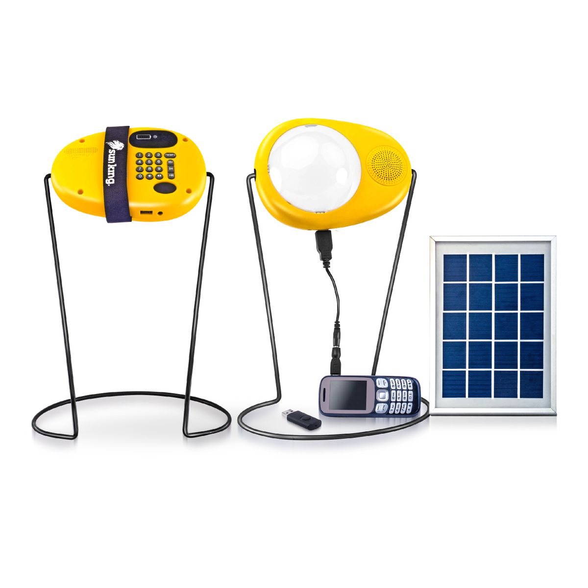 Boom 3 In 1 Solar Lamp With Radio & USB Charging - Yellow